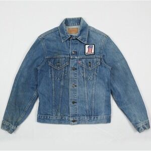 VTG '60s Levis Type III 70505 Denim Trucker Jacket Size 38 Harley Davidson Patch